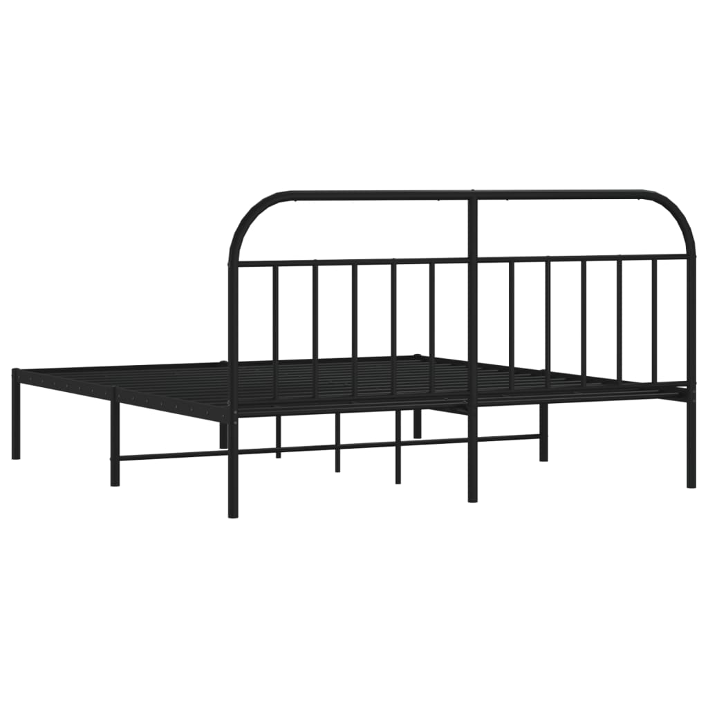 Black metal bed frame with a simple headboard