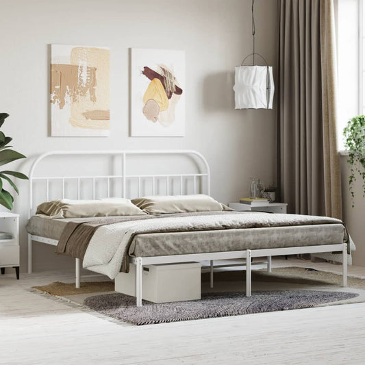 White metal bed frame with arched headboard and footboard queen size
