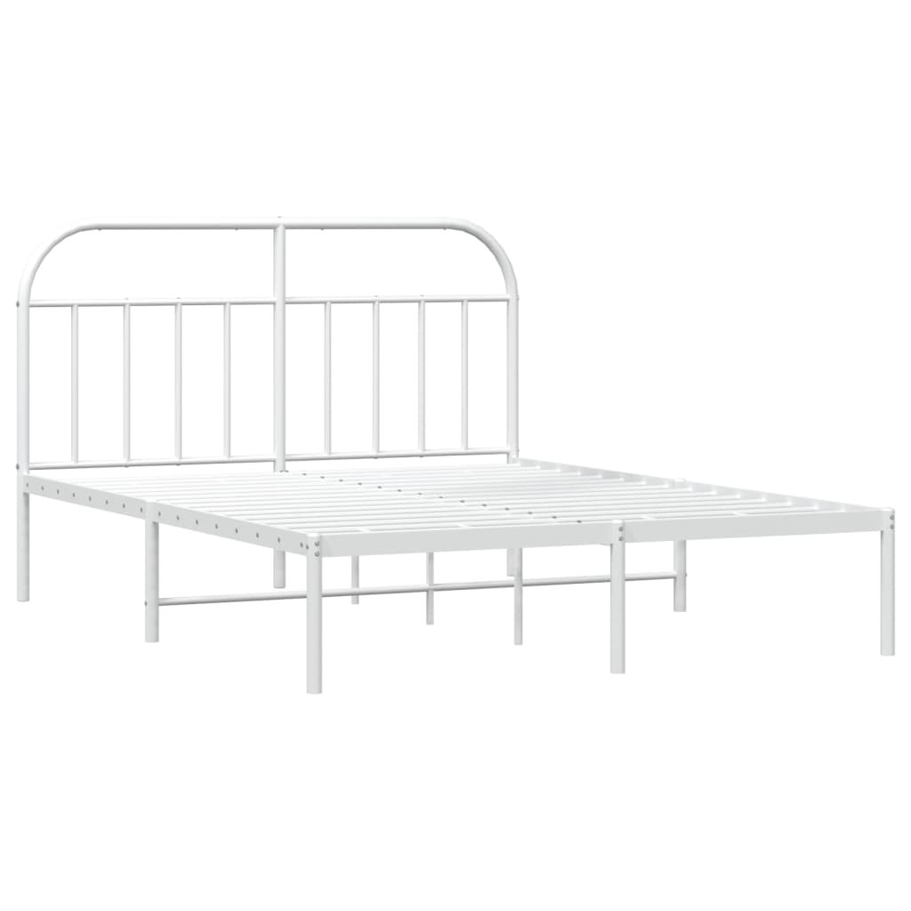 White metal bed frame with curved headboard and mattress