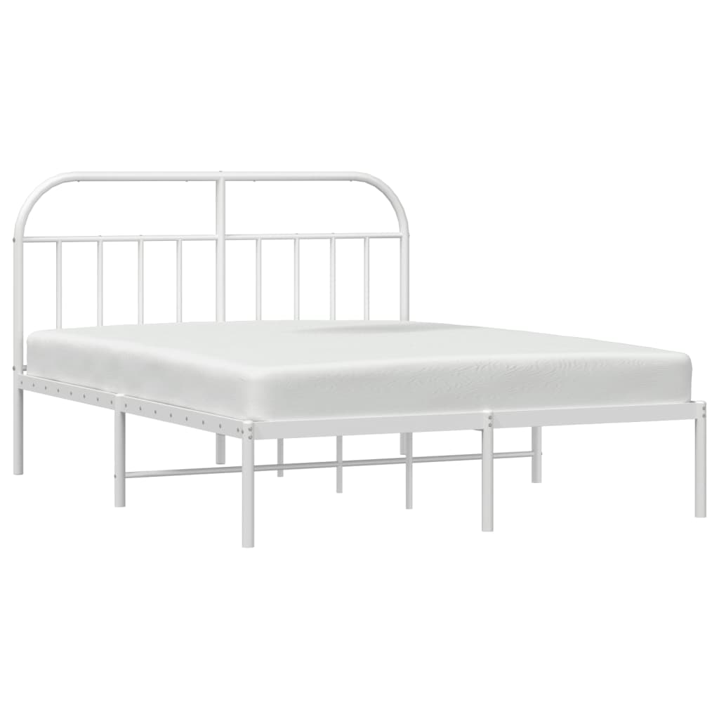 Modern white metal bed frame with curved headboard and footboard featuring underbed storage drawer