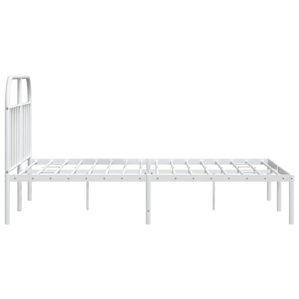 White metal bed frame with curved headboard and slatted support