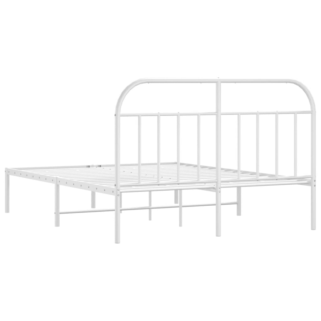White metal twin bed frame with a slatted base