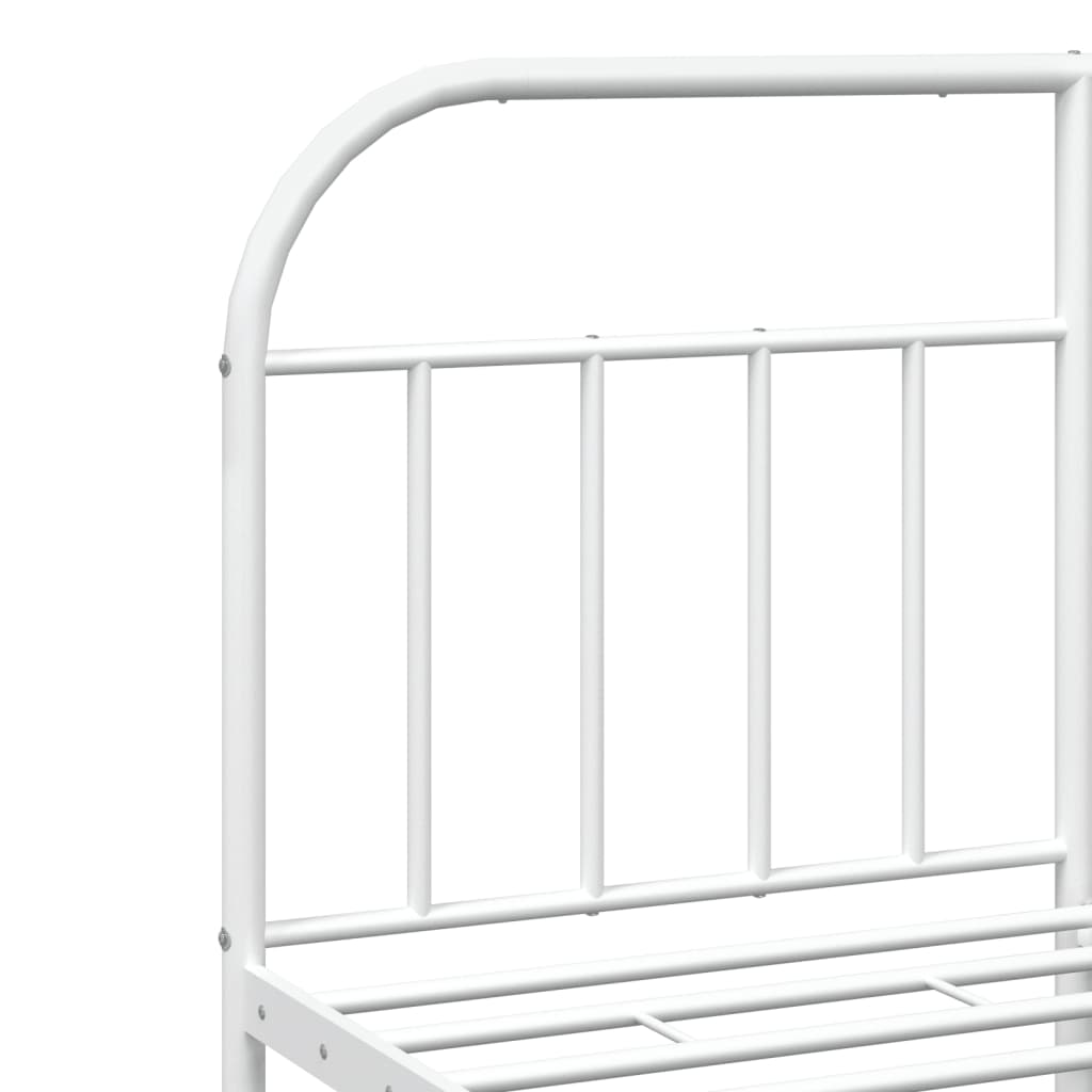 White metal bed frame with curved headboard and slatted support