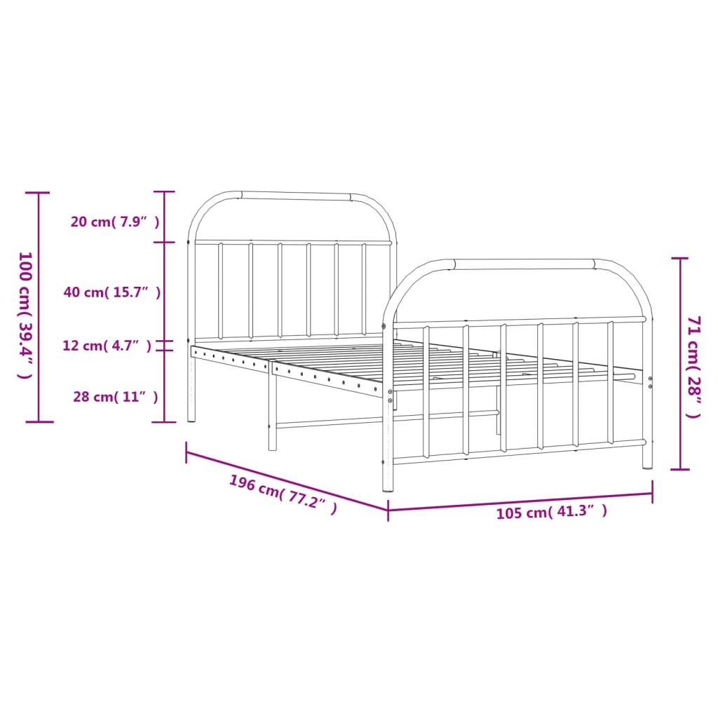 Closeup of white metal bed frame with curved headboard detail