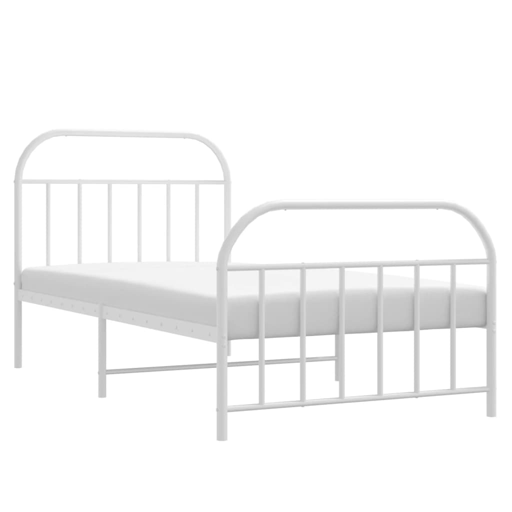 White metal twin bed frame with arched headboard and footboard