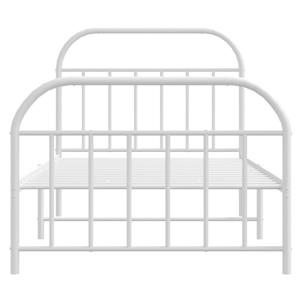White metal twin bed frame with curved headboard and footboard