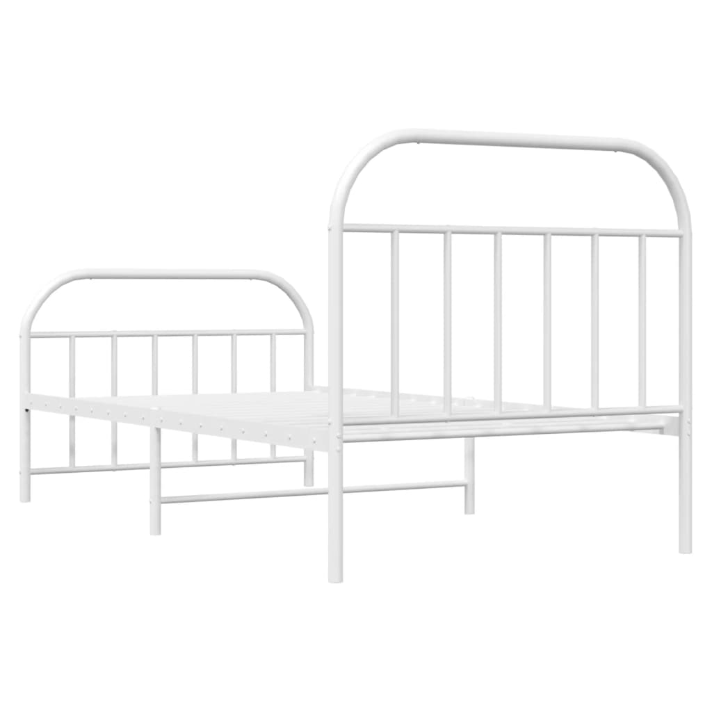 White metal twin bed frame with slatted base