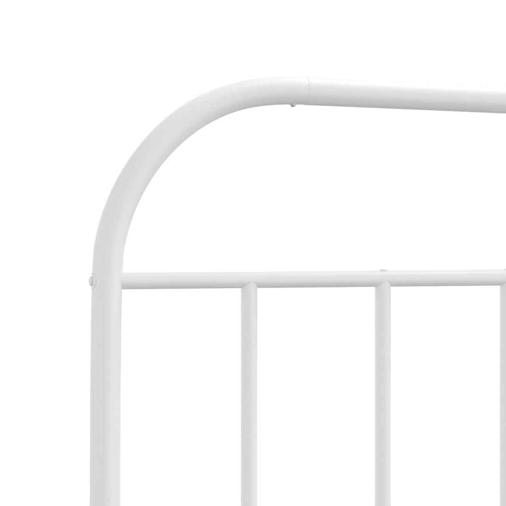 White metal twin bed frame with rounded headboard and footboard