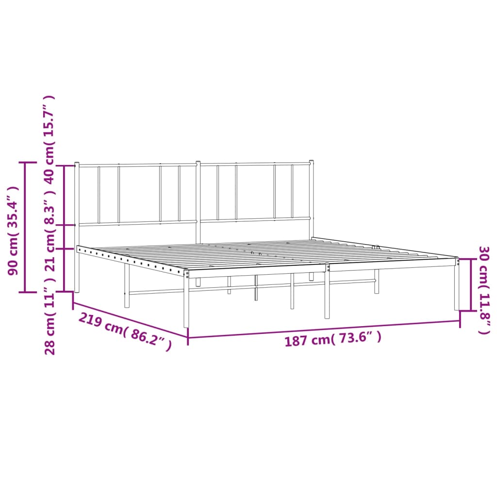 Black metal headboard with vertical and horizontal rails