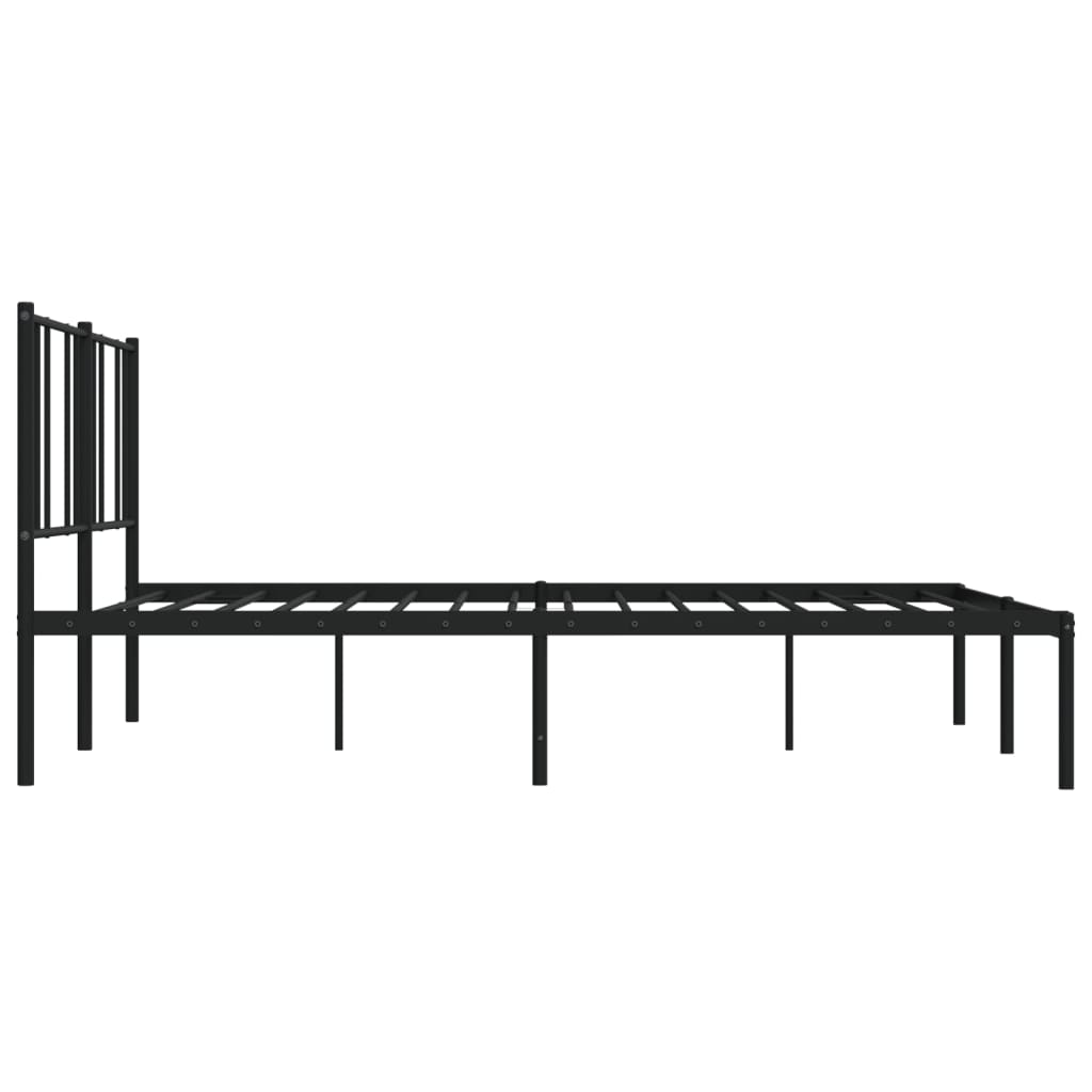 Black metal bed frame with slatted headboard and footboard