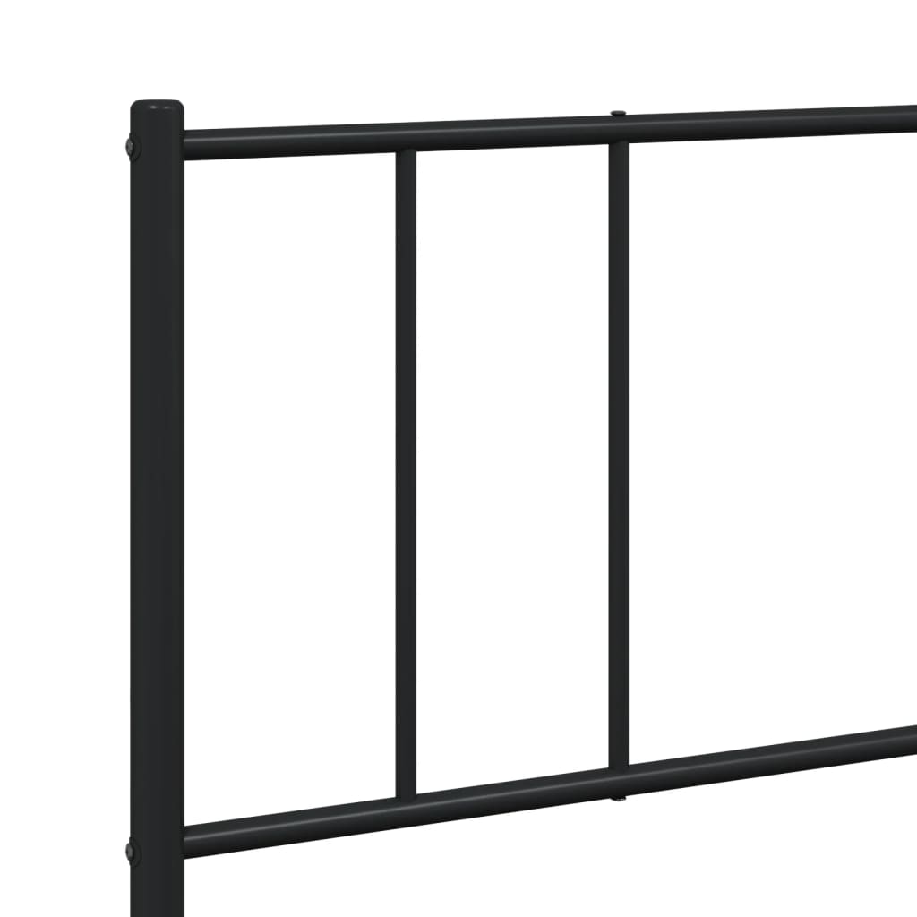 Modern black metal platform bed frame with minimalist headboard