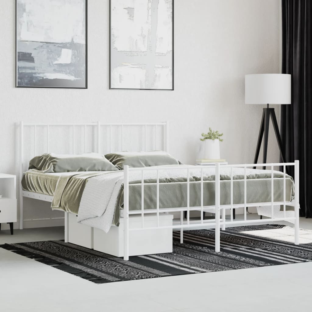 White metal twin bed frame with minimalist headboard and footboard