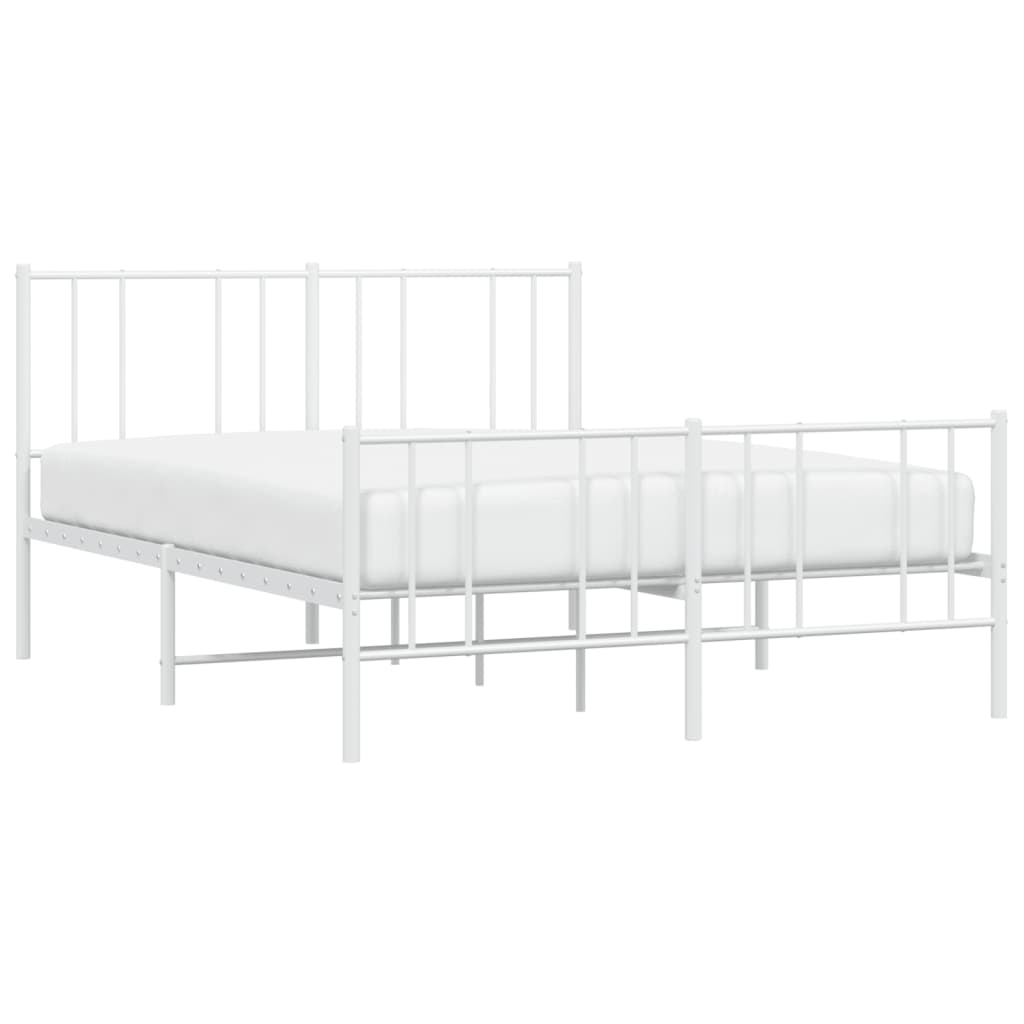 White metal bed frame with slatted base and headboard