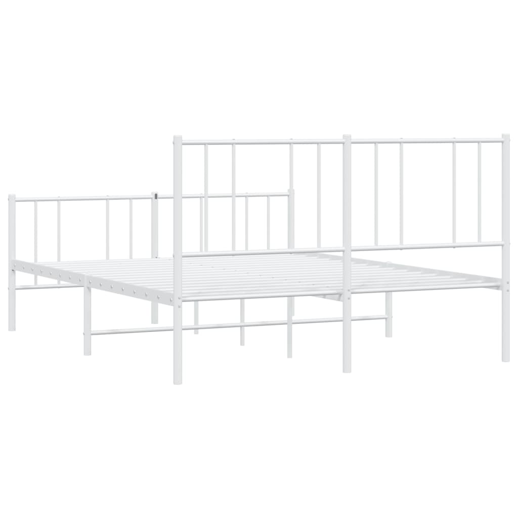 White metal bed frame with vertical slats on head and footboards