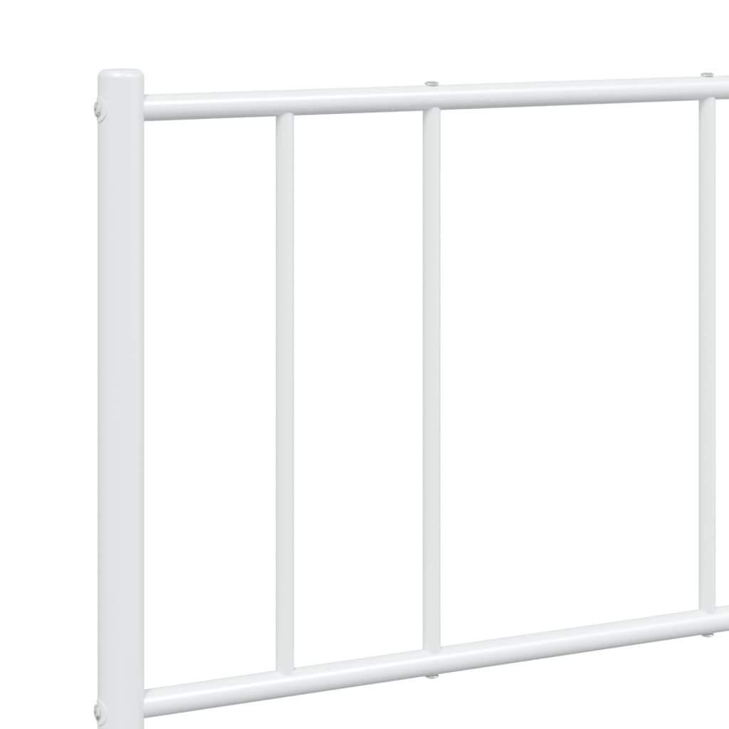 White metal bed frame with minimalist design and slatted base