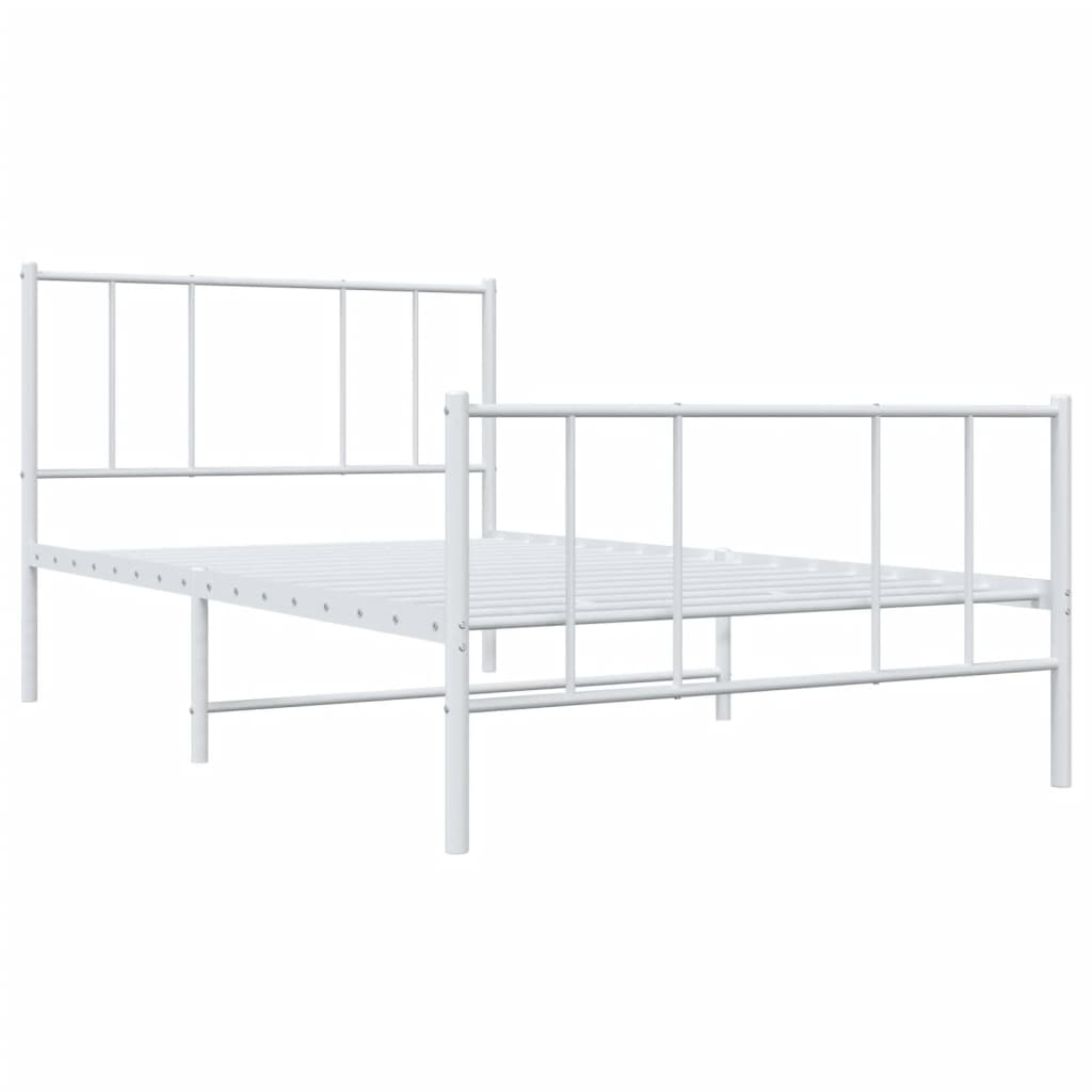 White metal frame bed with mattress