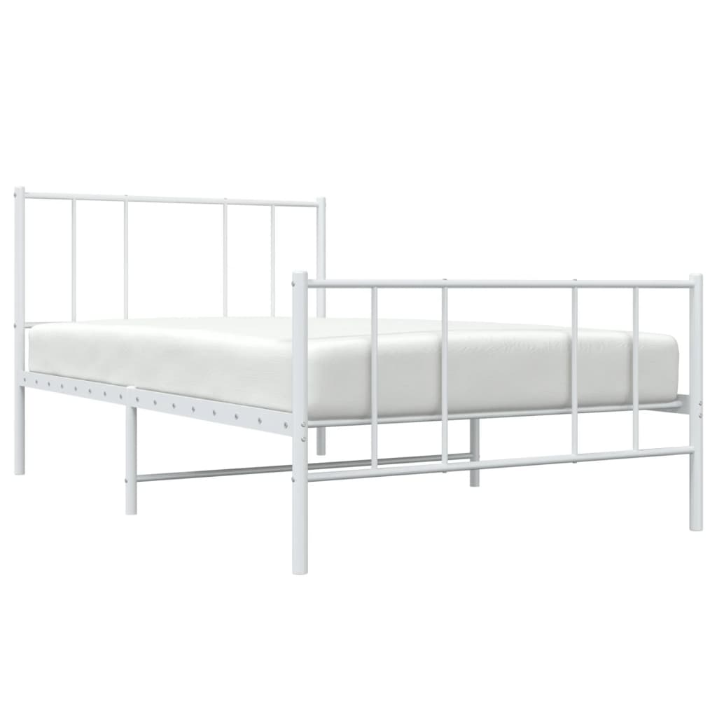 White metal bed frame with slatted base
