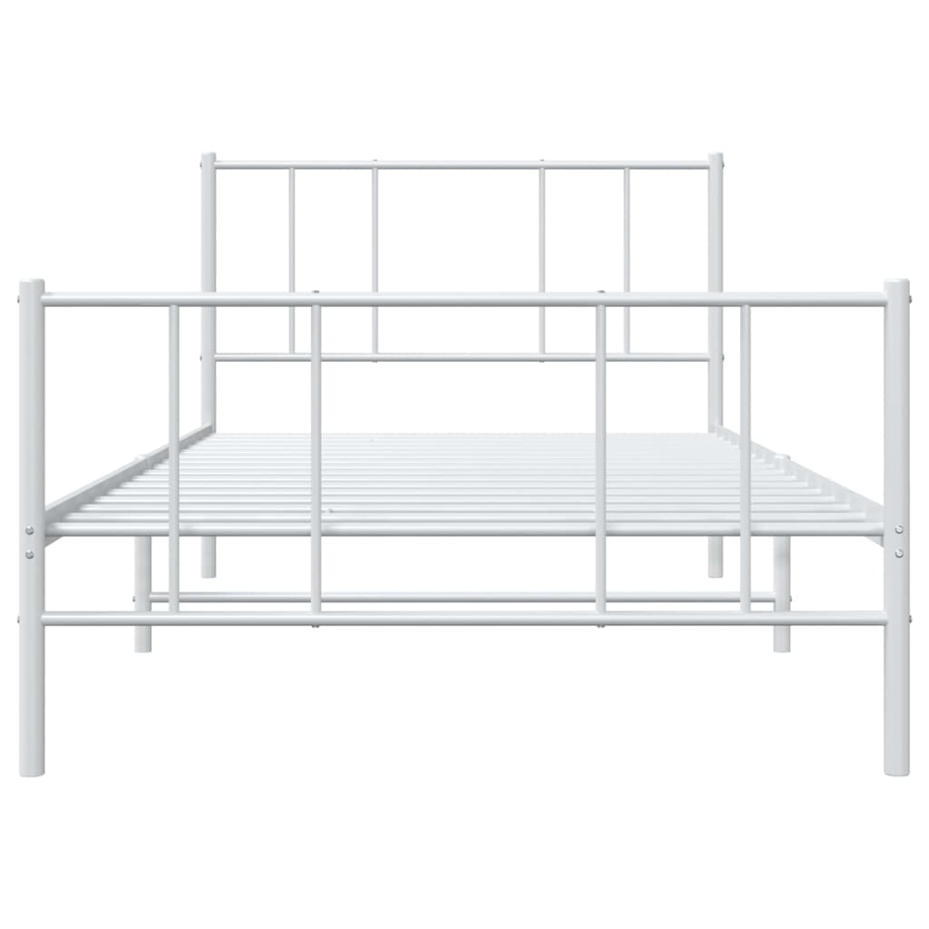 White metal bed frame with mattress