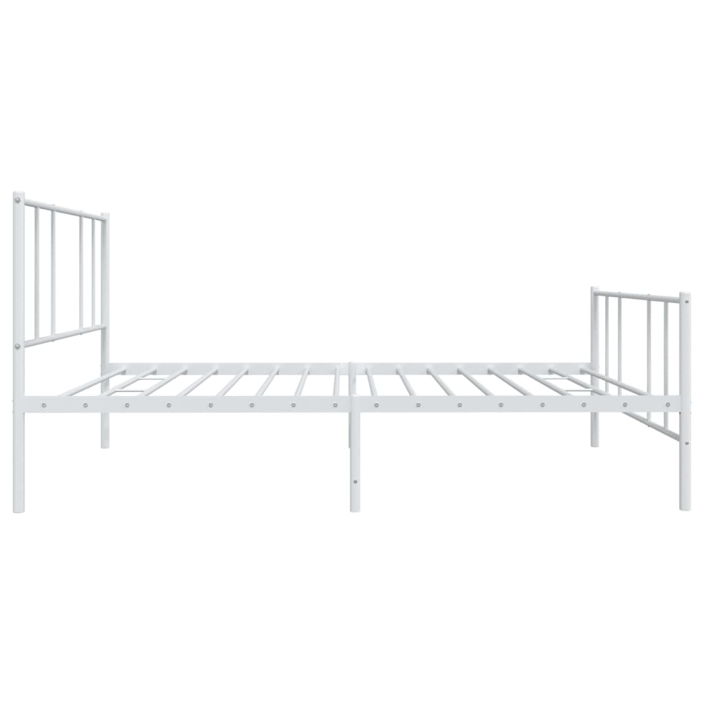 White metal platform bed frame with slatted support