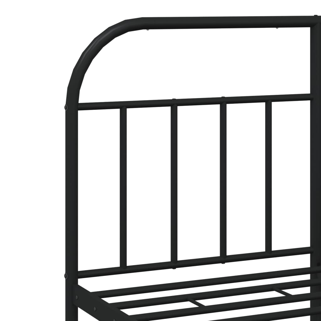Black metal bed frame with slatted base and rounded headboard