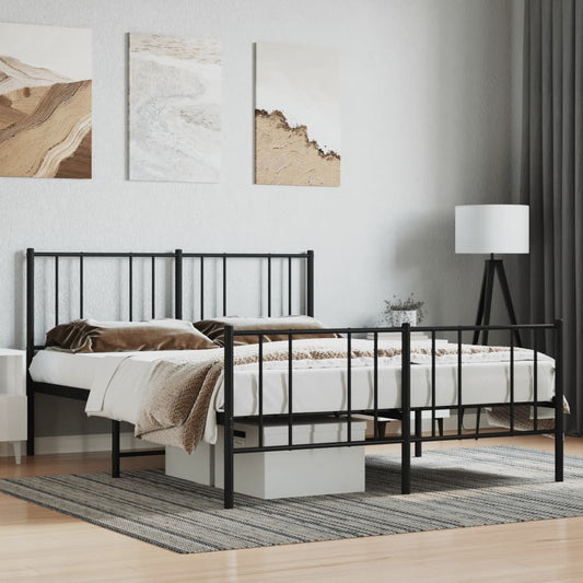 Black metal platform bed frame with a simple modern design