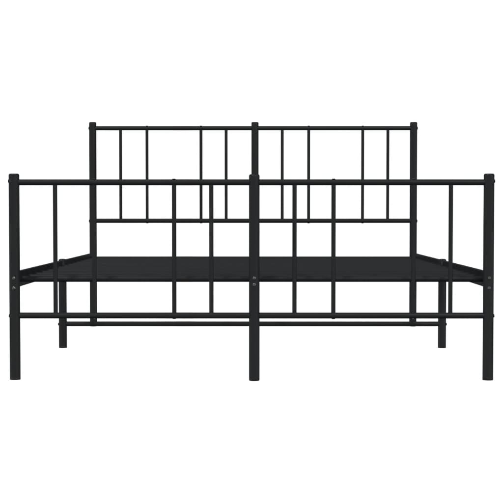 Black metal bed frame with white mattress