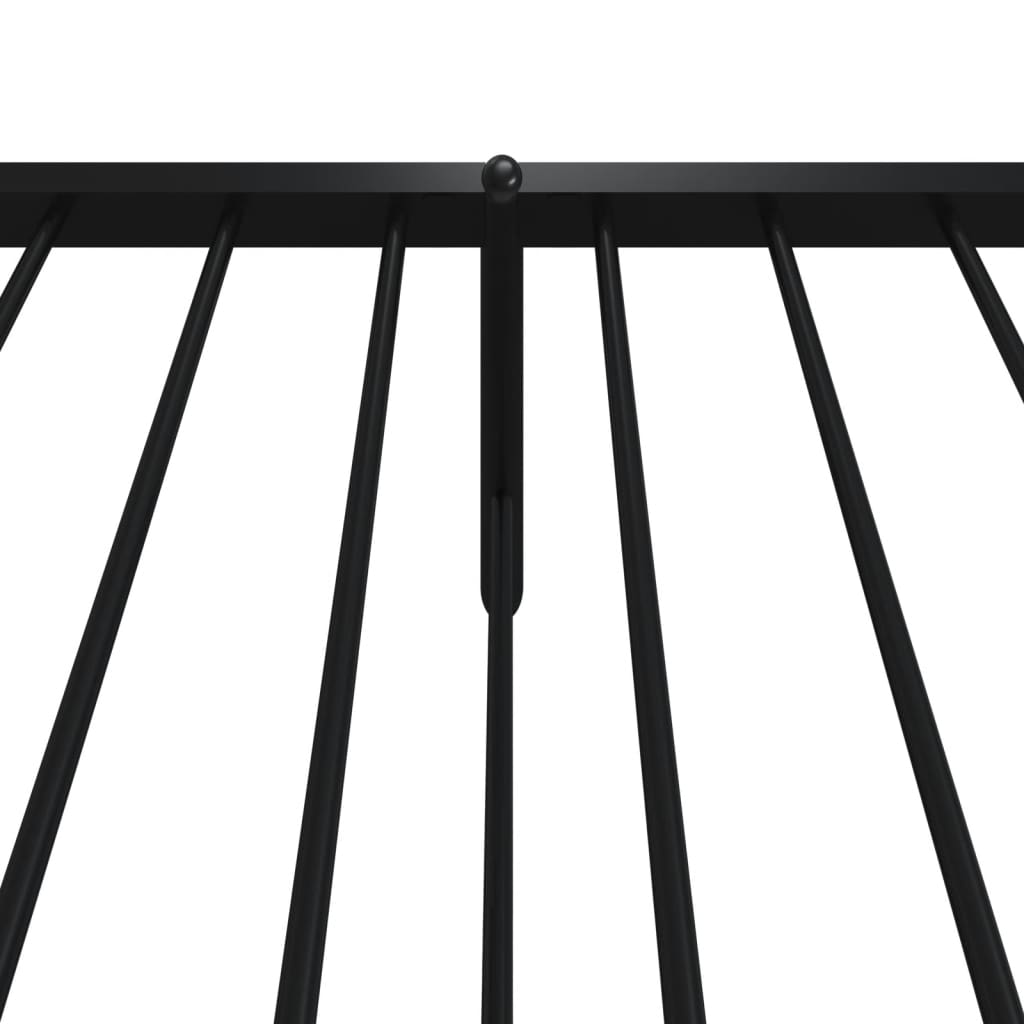 Black metal bed frame with slatted support