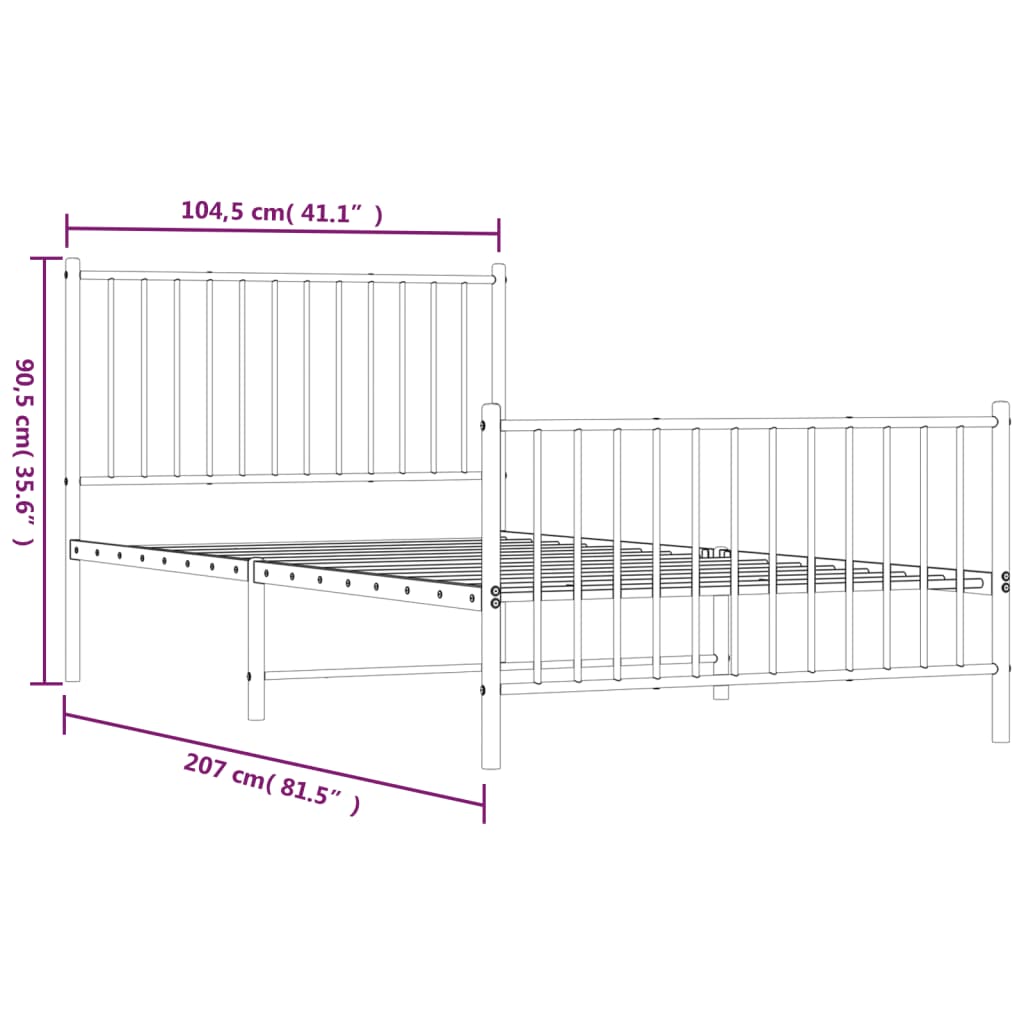Black metal twin bed frame with slatted headboard and footboard