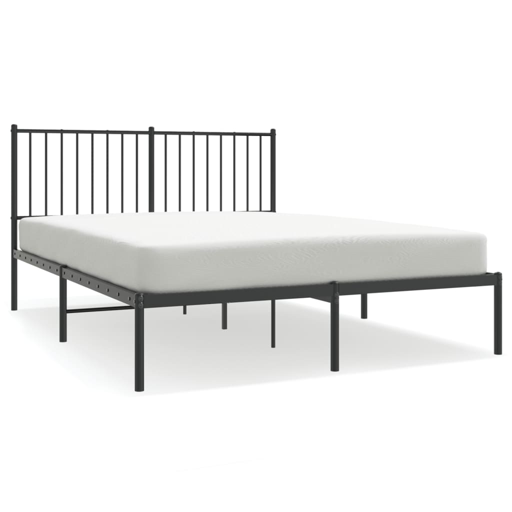 Metal platform bed frame with slatted design and headboard cm width