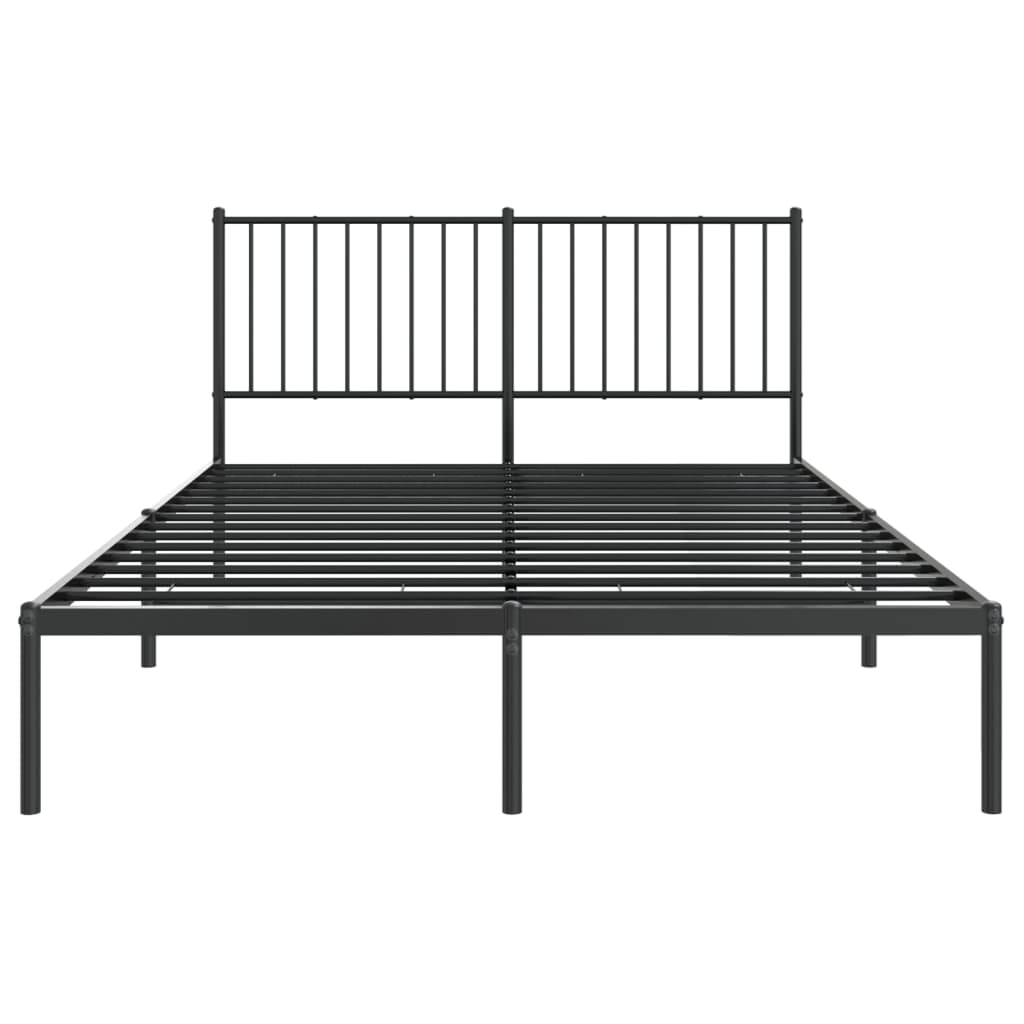 Modern black metal bed frame with a slatted headboard king size