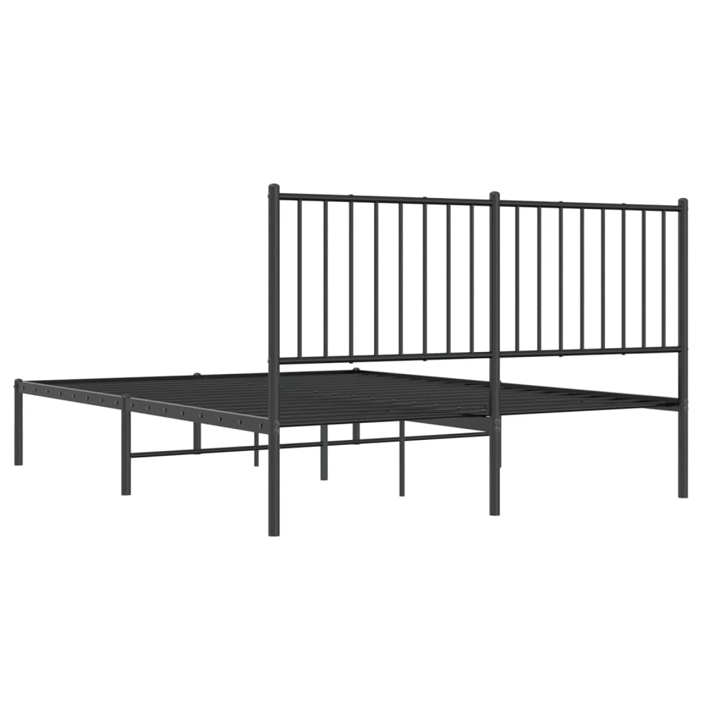 Black metal platform bed frame with slatted headboard