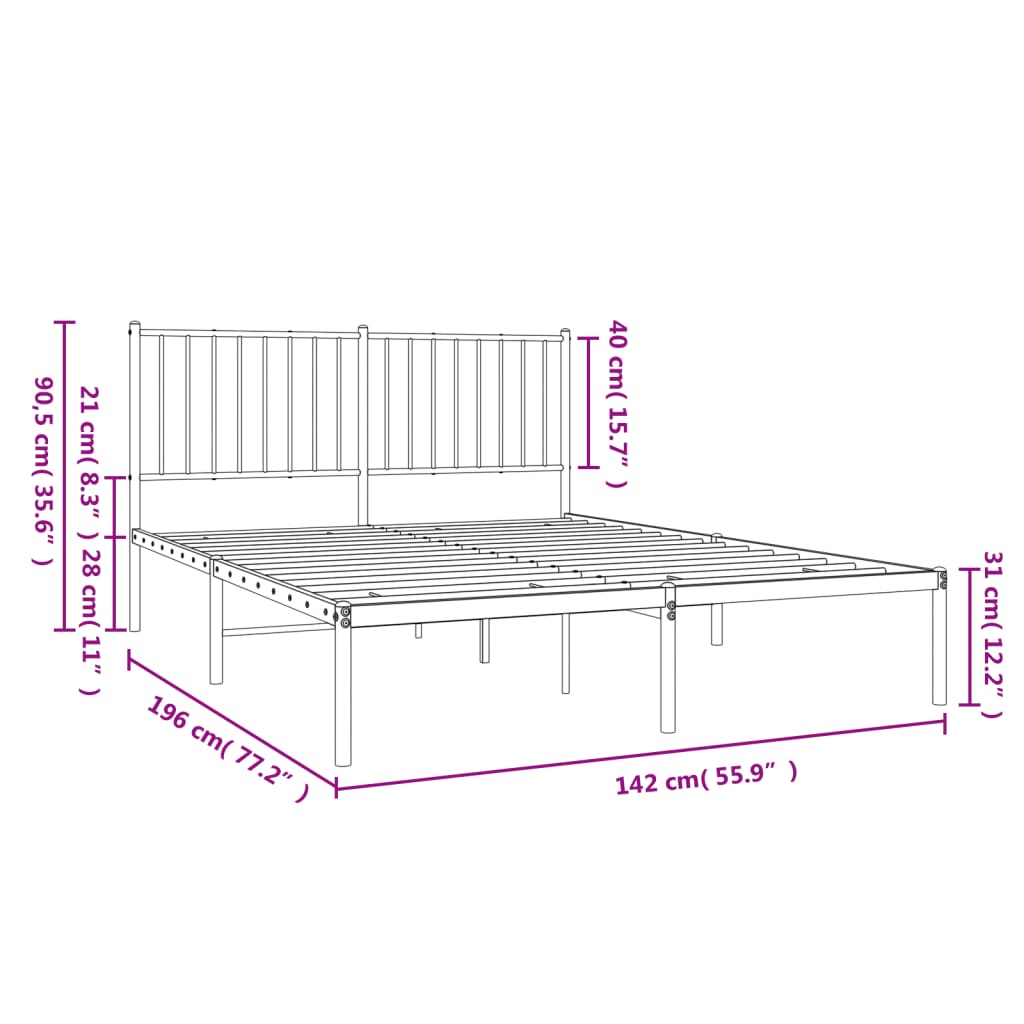 Modern black metal bed frame with slatted headboard and base