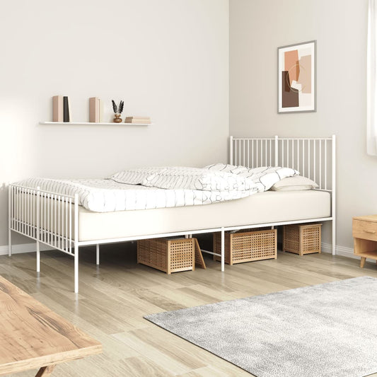 White metal bed frame with tufted headboard and footboard