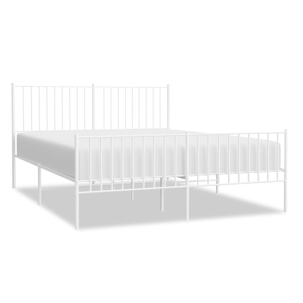 White metal bed frame with slatted base and headboard with dimensions shown