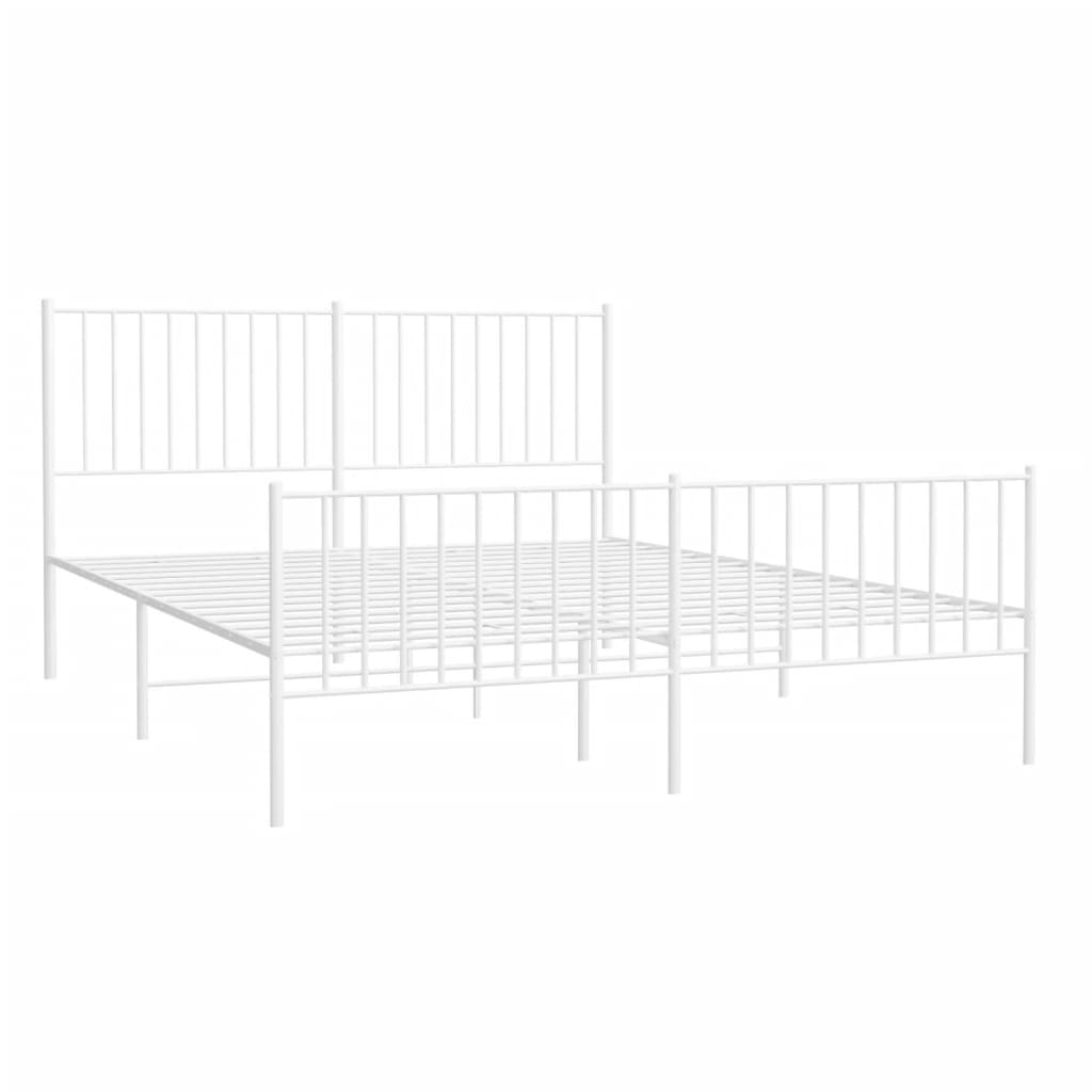 White metal frame bed with slatted headboard and footboard