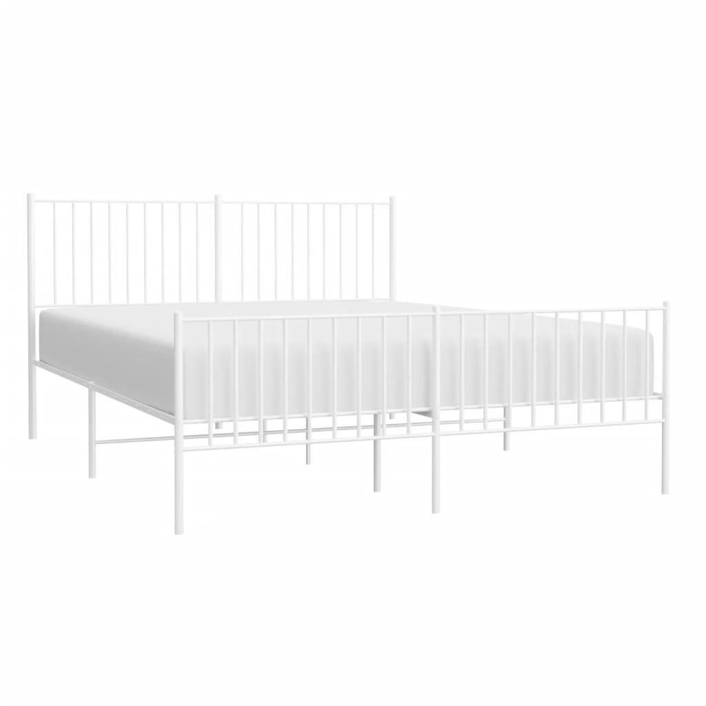 White metal platform bed with slatted headboard and footboard