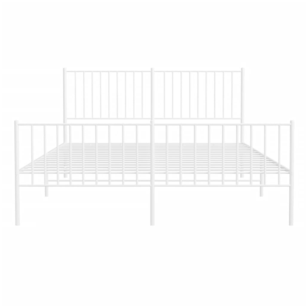 White metal twin bed frame with slatted platform support