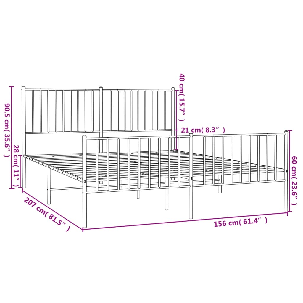 White metal bed frame with a slatted base