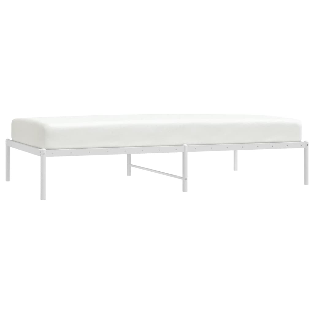 White metal twin bed frame with a minimalist design