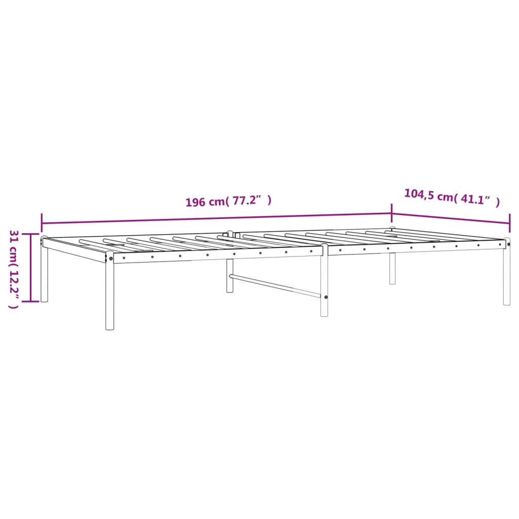 White metal platform bed frame with minimalist design
