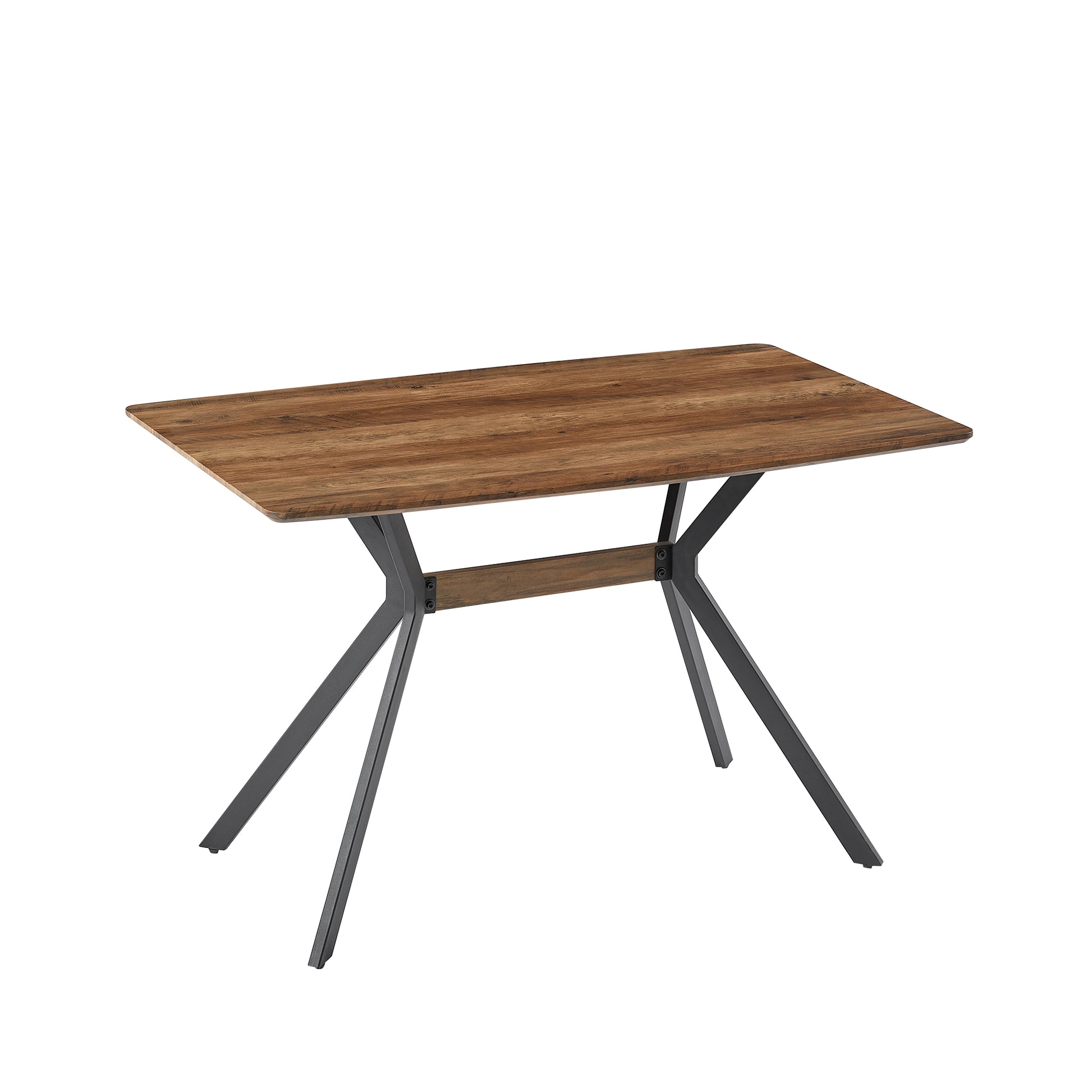 Rustic wood dining table with modern metal legs