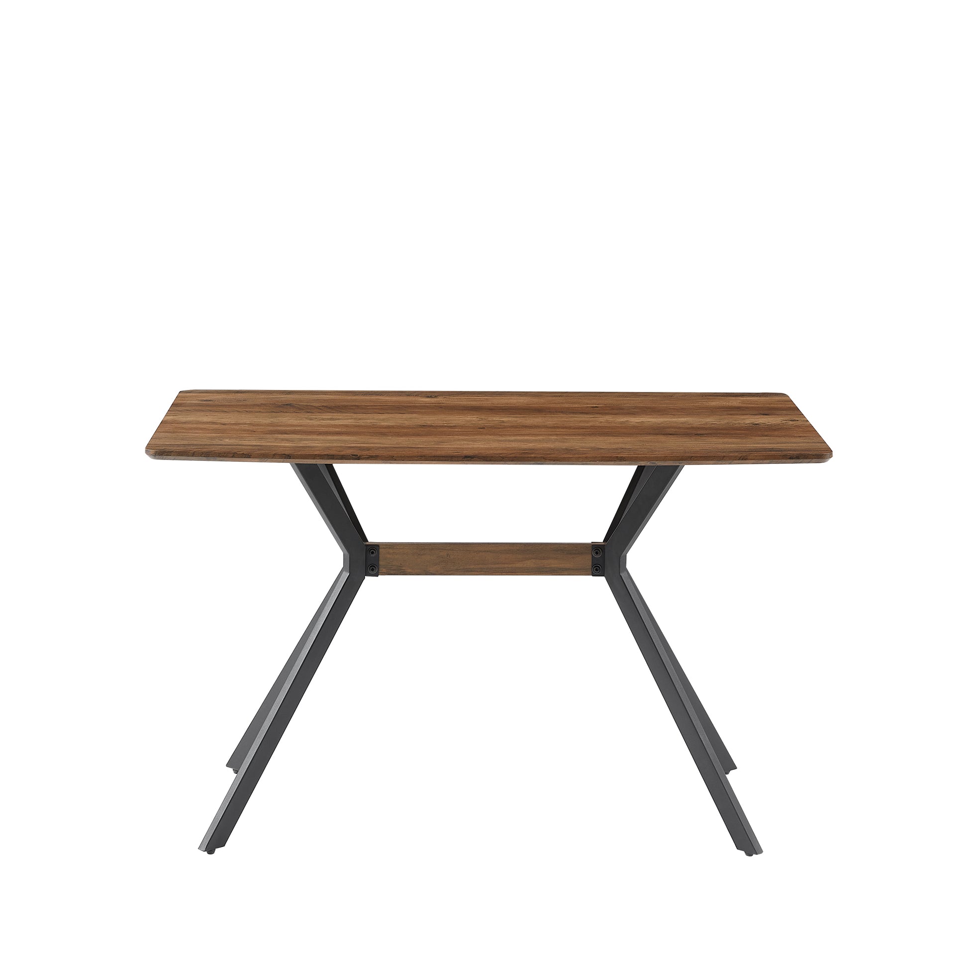 Rustic oak wood grain desk with black metal Xshaped legs