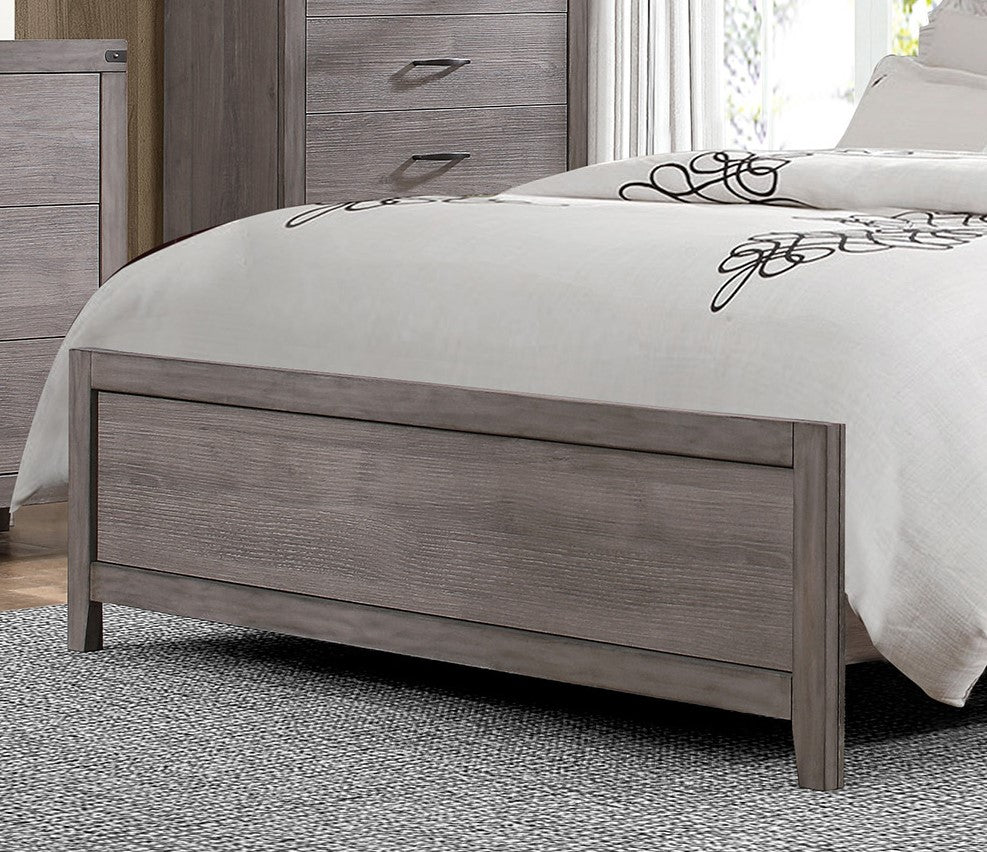 Gray wood platform bed frame with clean lines