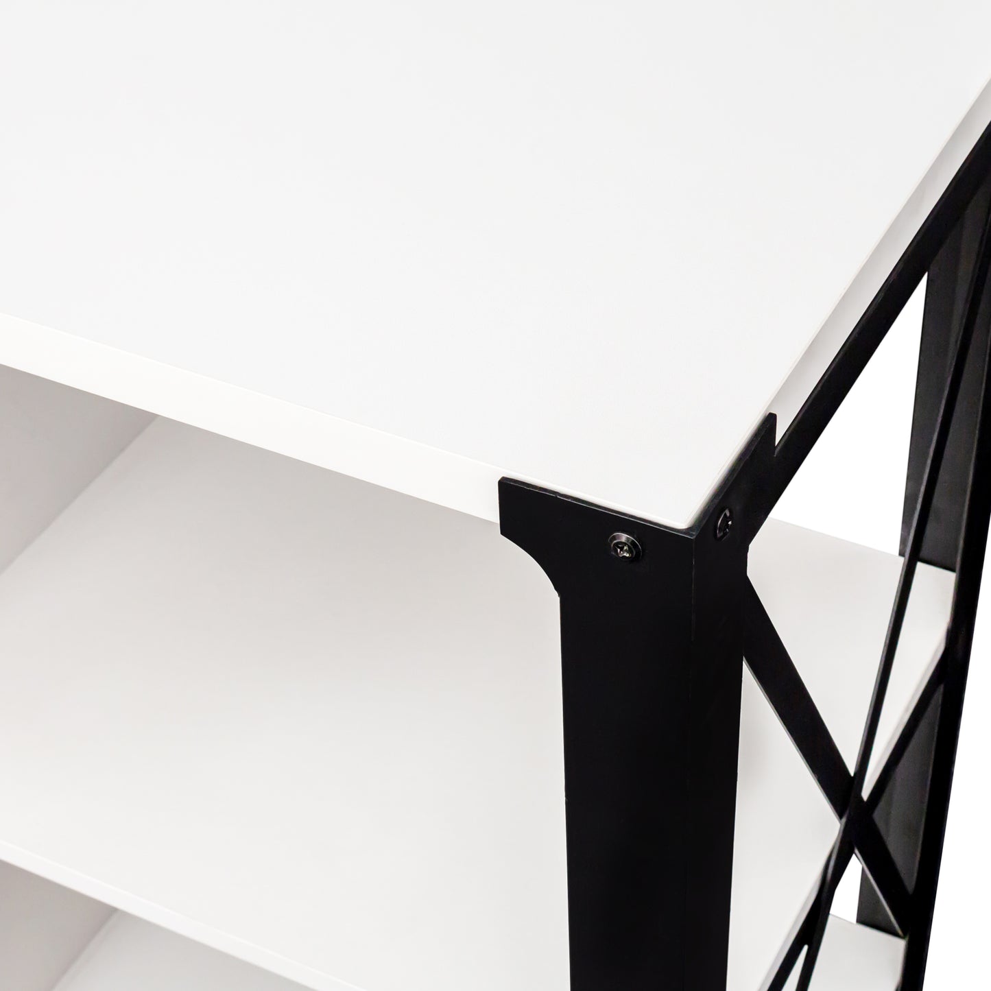 White shelf with black metal frame