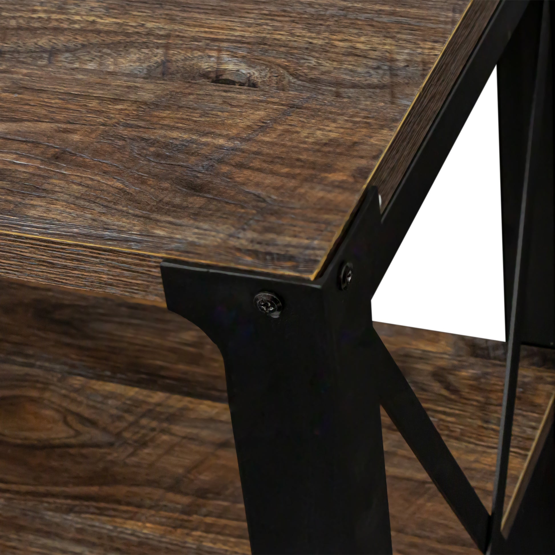 Rustic wood shelf with black metal frame accents