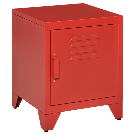 Red metal locker cabinet with slatted door