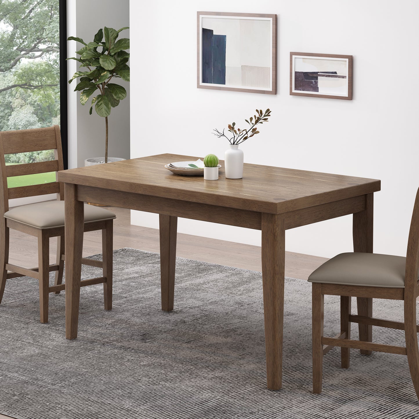 Solid oak dining table with clean lines and natural wood grain finish