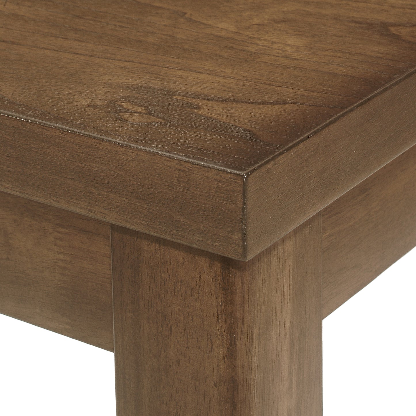 Closeup of rich brown wood grain texture on a modern table leg