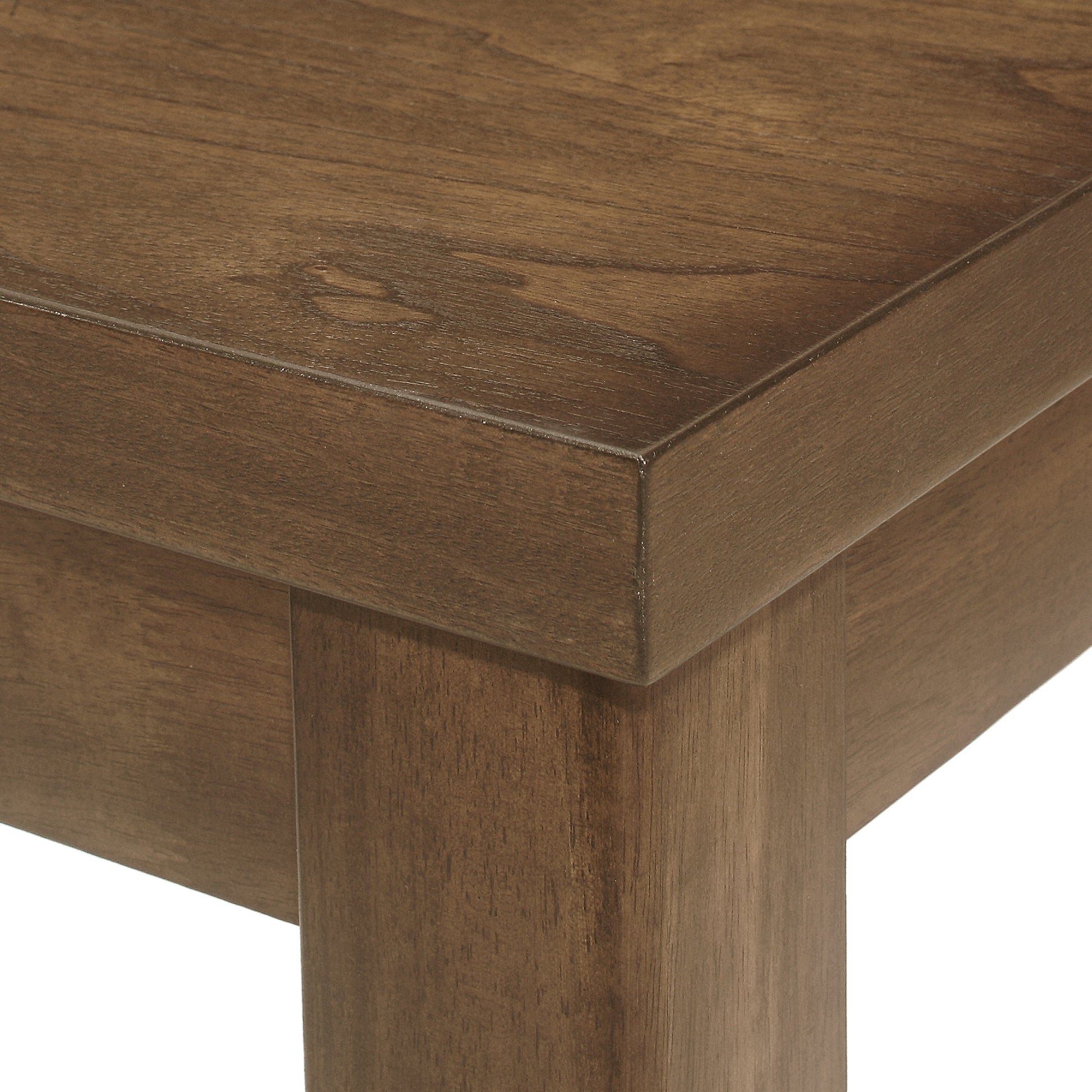 Closeup of rich brown wood grain texture on a modern table leg