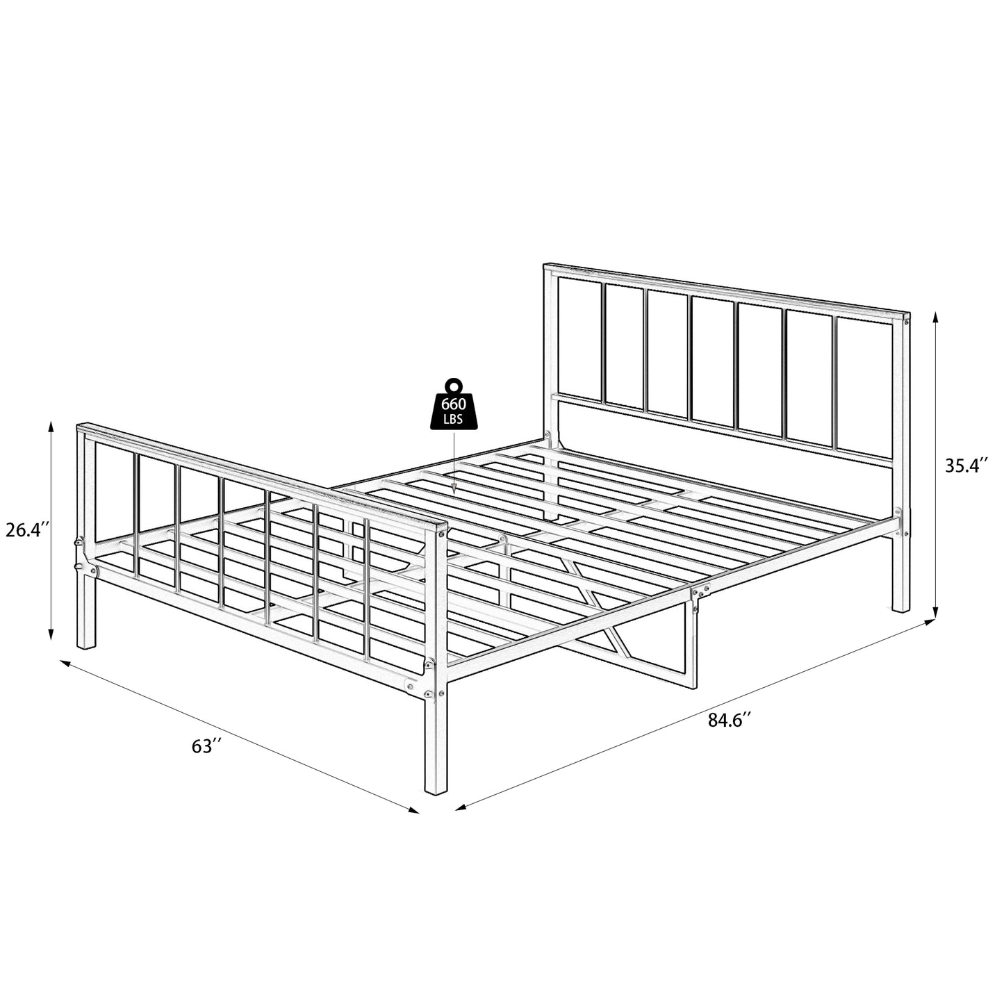 Silver metal bed frame with slatted base and geometric headboard  lbs capacity